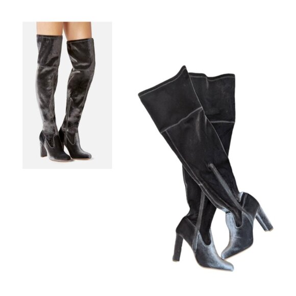 JustFab Tibbie Gray Over the Knee Boots - Picture 1 of 8